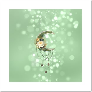 Elegant, noble moon with flowers Posters and Art